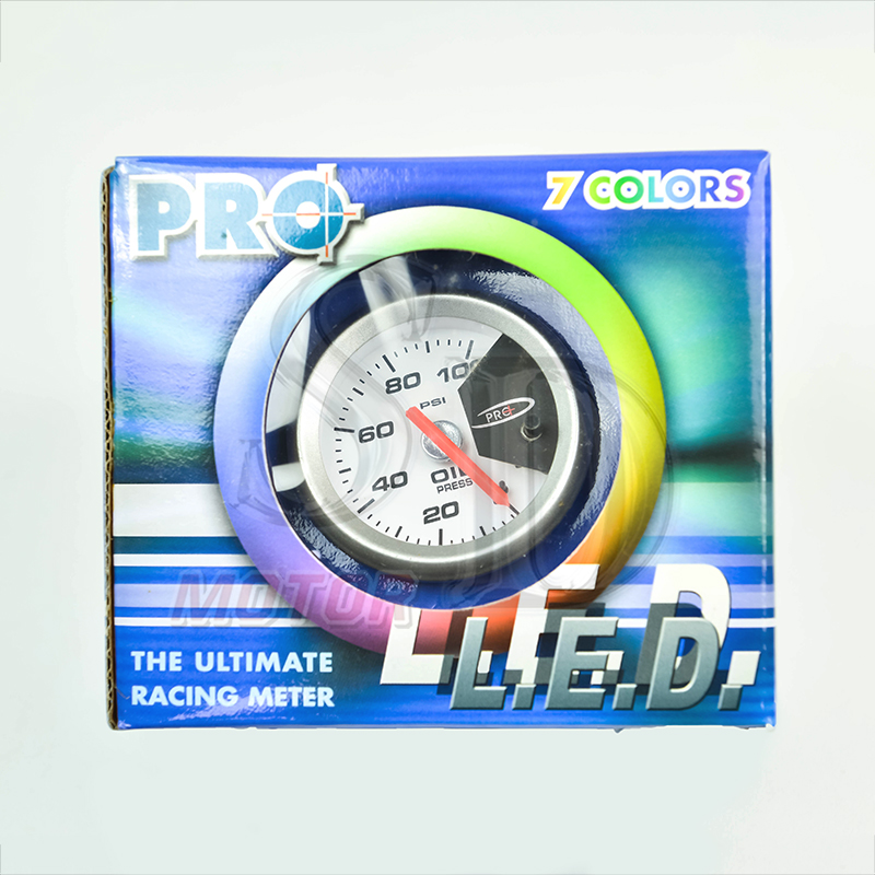 LED 2-1 / 16" OIL PRESS 油壓錶 52MM 白面七彩LED錶 - 大角度