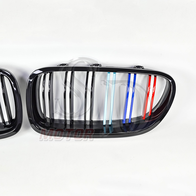 For BMW F10 F11 M5樣式 雙柵+全亮黑+三彩 水箱罩